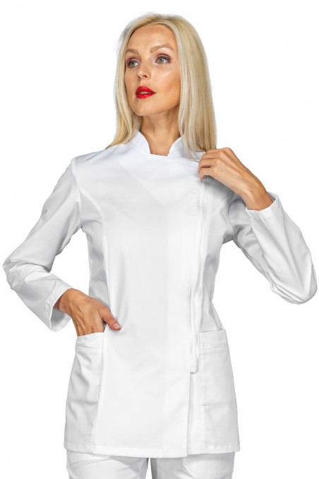 Casacca con zip a maniche lunghe di colore bianco in puro cotone settore sanitario